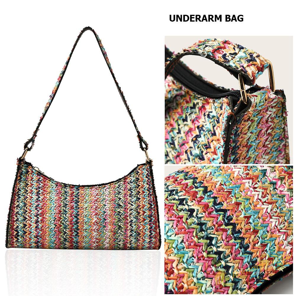 【On Sale】Bohemian Women Straw Woven Shoulder Hobos Bag Beach Small Handbag Purse