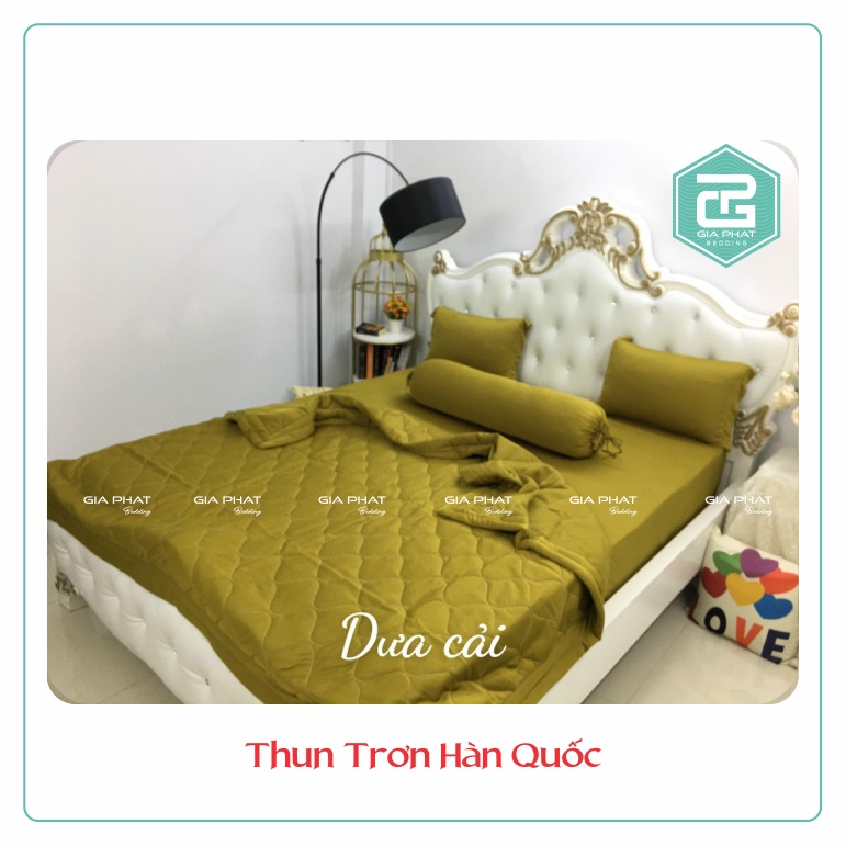 {Link 1} Bộ Chăn Ga Gối Thun Lạnh Hàn Quốc GIA PHÁT Bedding 1 màu 5 món ( 1 mền chần bông +1 ga + 2 gối nằm + 1 gối ôm)