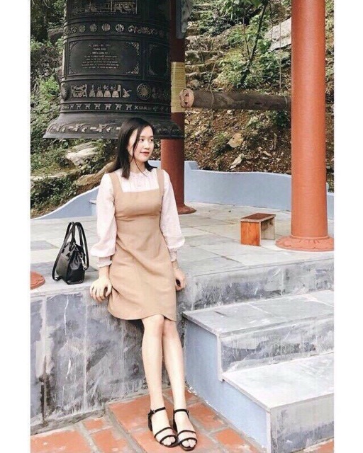 KÈM ẢNH THẬT Đầm Cổ Xếp Li Phối Voan KEM/ĐEN