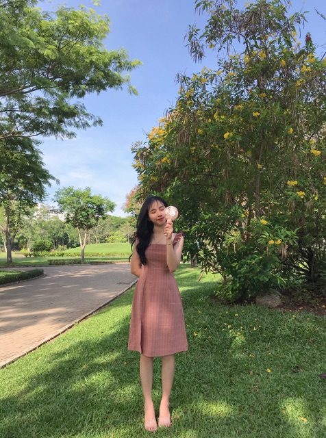 Đầm kẻ tay cánh tiên hai màu siêu yêu ẢNH TỰ CHỤP