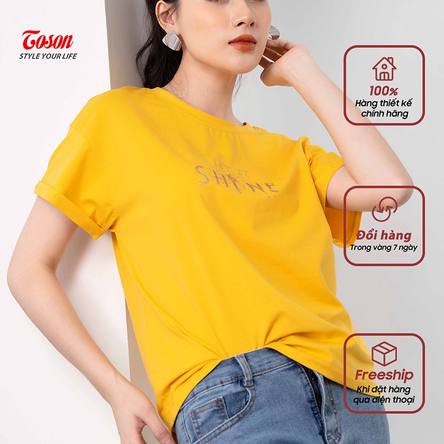 Áo T-shirt cotton from rộng tay nơ vê, ngực thêu kim sa