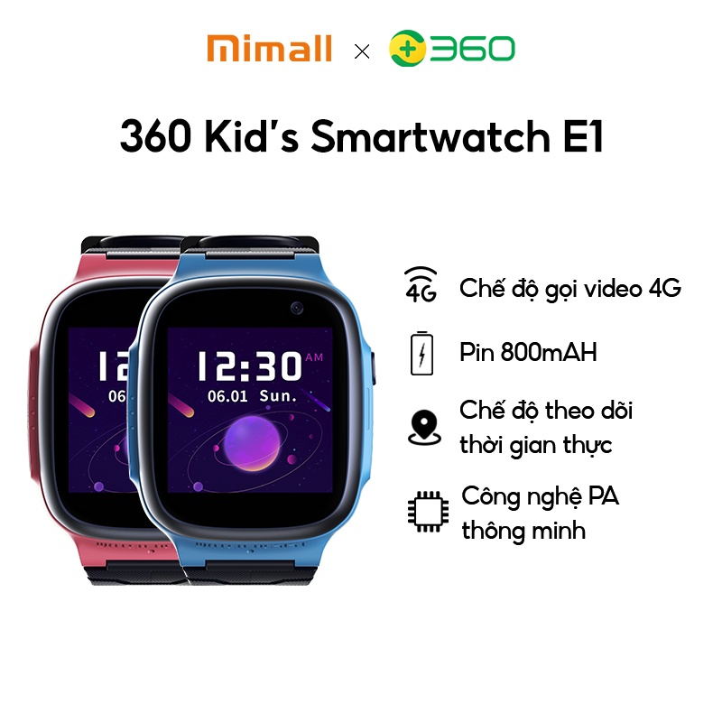 Đồng hồ trẻ em Mimall Qihoo 360 gắn sim thông minh - Wearable 360 E1 - Bảo hành 12 tháng