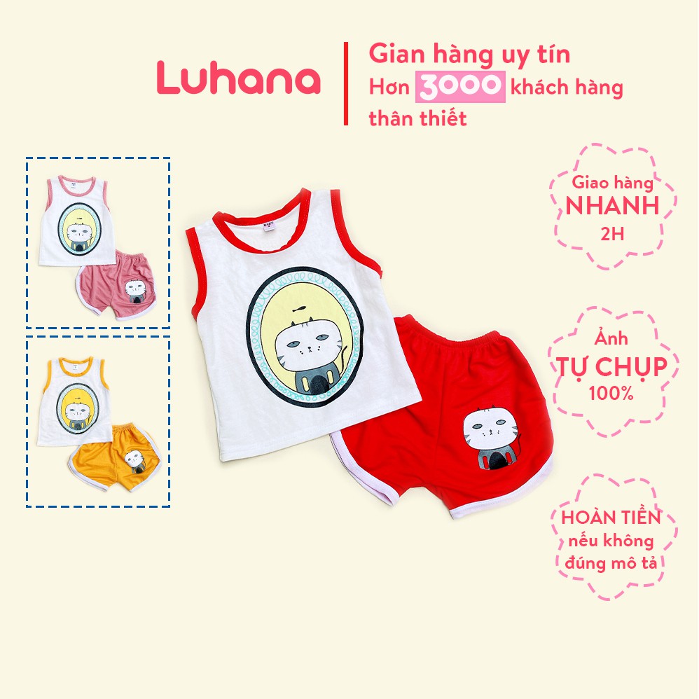 Bộ quần áo trẻ em chất cotton mềm thoáng mát, đồ bộ bé trai bé gái mùa hè 1 tuổi đến 5 tuổi Luhana