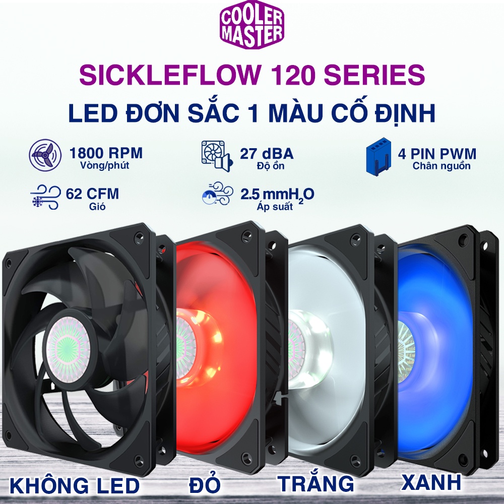 Quạt Fan Case 12cm Cooler Master gió mạnh quạt êm - CoolerMaster SickleFlow Halo Masterfan Fan led RGB 120mm 140mm 14cm