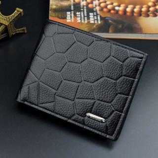 Men's Short Wallet Stone Pattern Portable Folding Wallet Bag Soft Leather Wallet