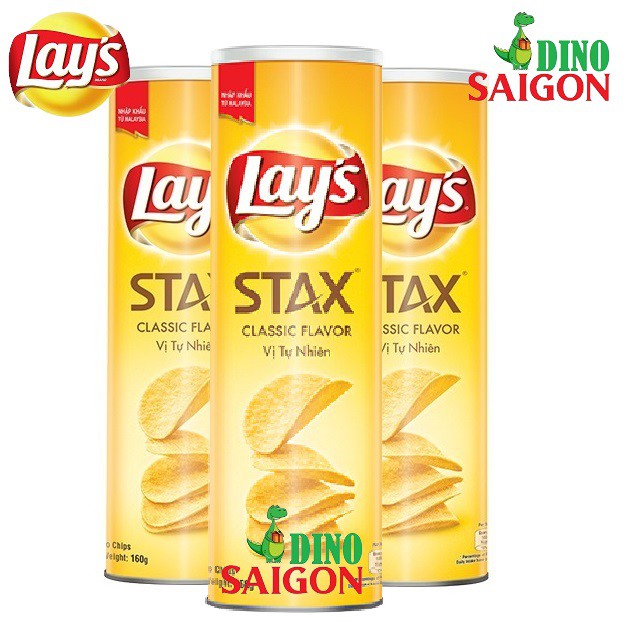 Bộ 3 hộp Bánh Snack Khoai Tây Lay's Stax Malaysia 160g Vị Tự Nhiên