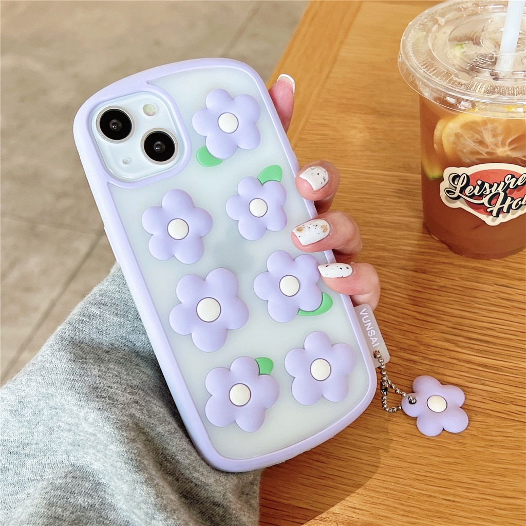 Ốp Điện Thoại Silicone Mềm Họa Tiết Hoa Tím Cho iphone Case 13 Pro Max 12 Pro Max