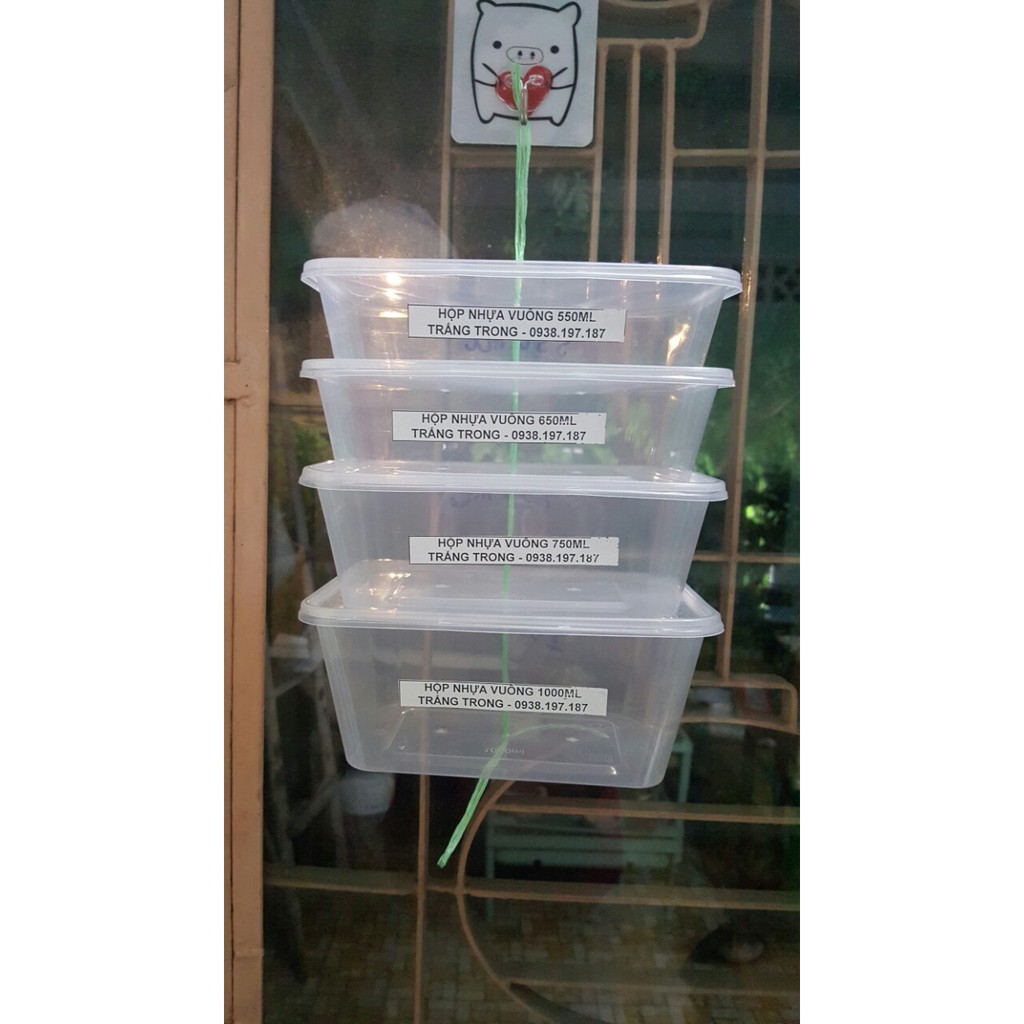 Bộ 50 Hộp + nắp Microwave vuông dùng 1 lần Trắng Trong đựng Thực Phẩm / Thức Ăn / Kim Chi / Chân Gà