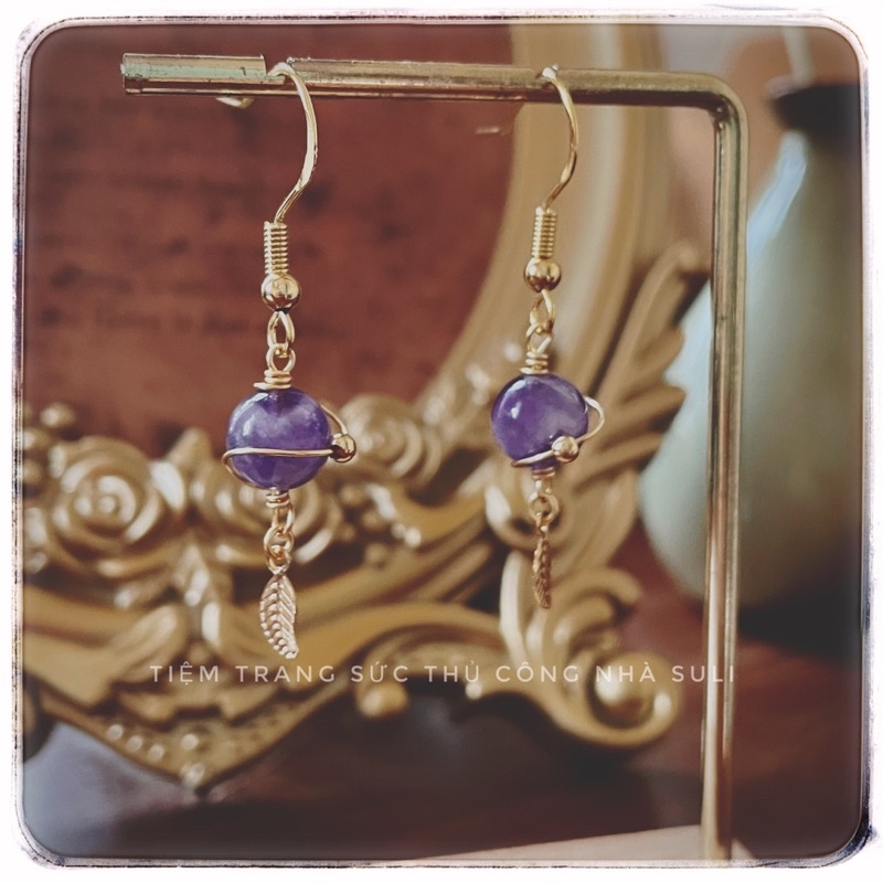 Khuyên tai nữ stones, diy, thủ công, charm lá