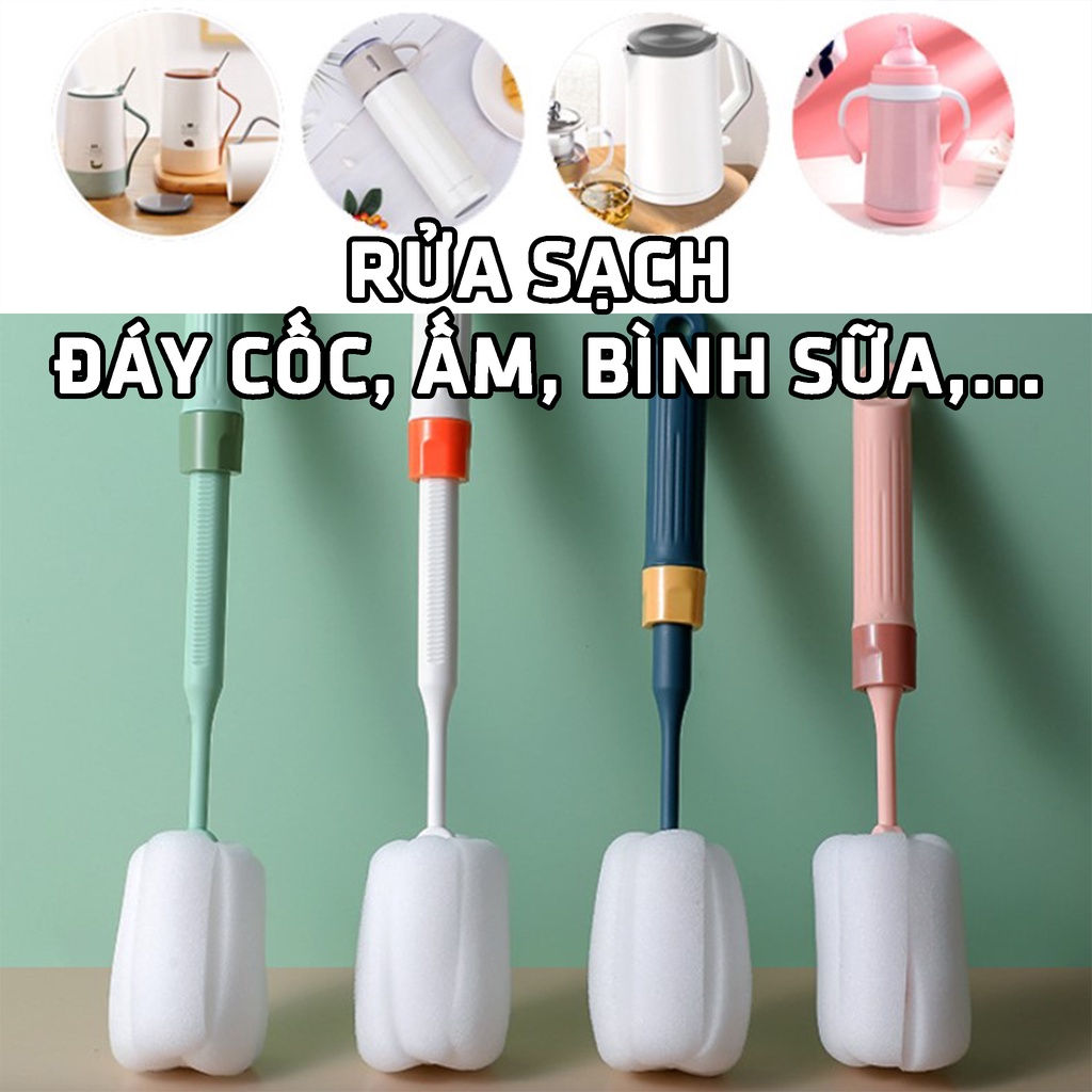 Dụng Cụ Cọ Rửa Cốc Chén Bình Sữa Bọt Biển Điều Chỉnh Độ Dài Nhiều Màu Sắc