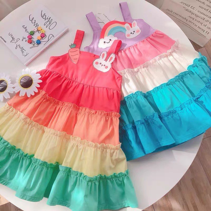 Váy bé gái cầu vồng sắc màu TTR24 TTN25 Đầm bé gái 2 dây