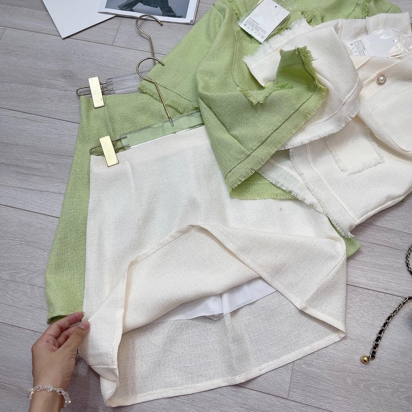 Set họa tiết kẻ dạ răng sói sang chảnh Set áo kèm chân váy trẻ trung