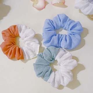 Cột tóc scrunchies đũi nền phối màu bản to dễ thương