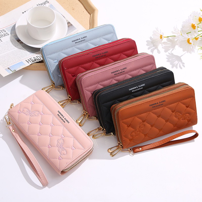 Ví Dài Nữ Cầm Tay Khóa Kéo 2 Ngăn Lớn Trái Tim Thắt Nơ V564 Cao Cấp Phong Cách Hàn Quốc - Hazo