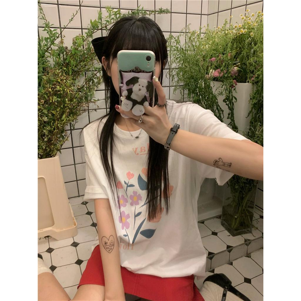 Áo Thun Cotton Nguyên Chất In Hoa Ngắn Tay Thời Trang Cá Tính 53552