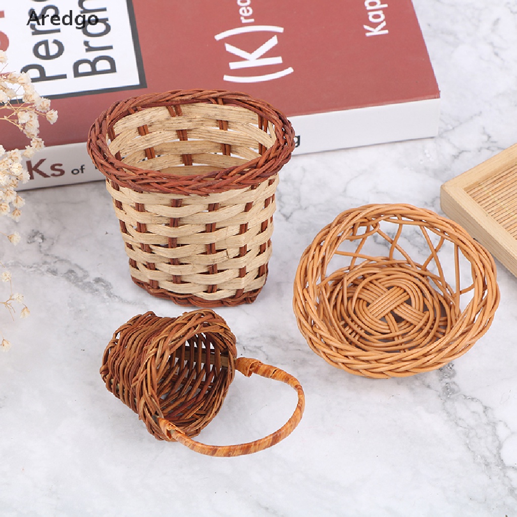 Giỏ đan thủ công mini đựng rau củ quả trang trí nhà búp bê tỉ lệ 1:12