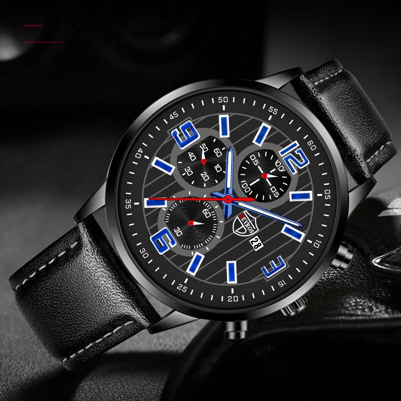 Đồng Hồ Quartz Nam Hiển Thị Ngày Dây Đeo Da Dạ Quang Thời Trang 2022