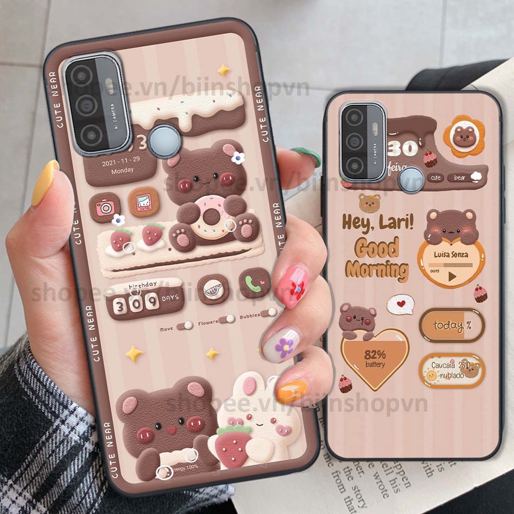 Ốp Oppo A53 in 3D icon gấu nổi siêu xinh, siêu đáng yêu, cá tính phong cách