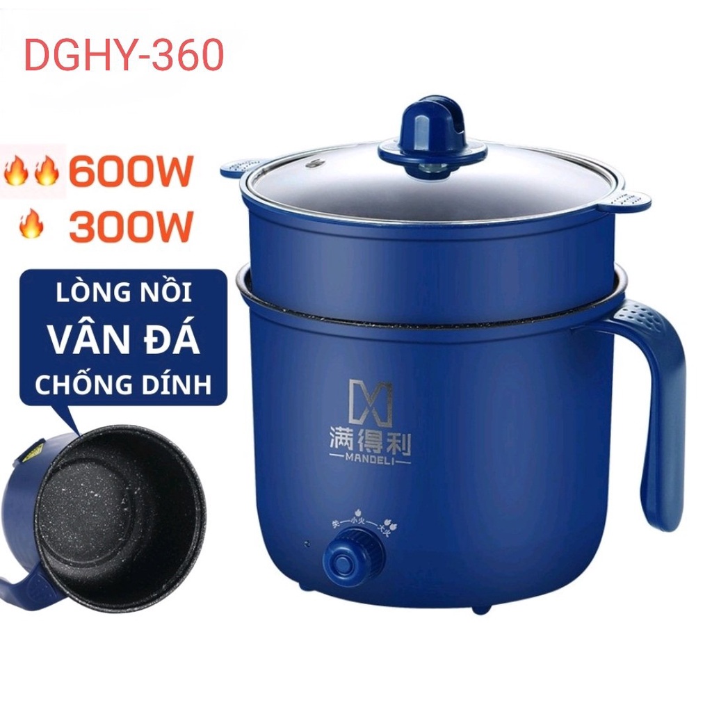 Nồi lẩu ca lẩu cầm tay 2 tầng 1.8L,  vân đá chống nóng, chống cháy, chống dính