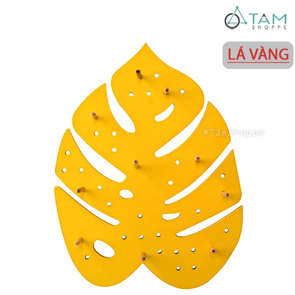 Bảng gỗ đục lỗ treo tường kèm 10 chốt hình lá Monstera W-BGĐL-03 TAN