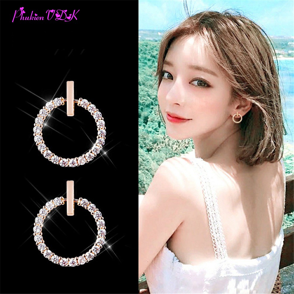 Bông tai tròn đính đá phong cách Hàn Quốc MS74