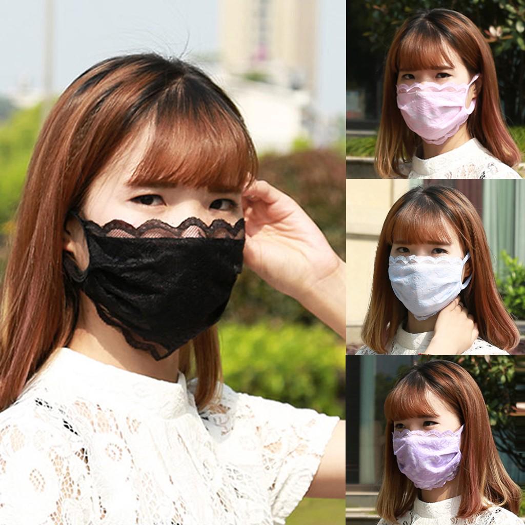 Khẩu Trang Cotton Chống Bụi Thoáng Khí Phối Ren Thời Trang