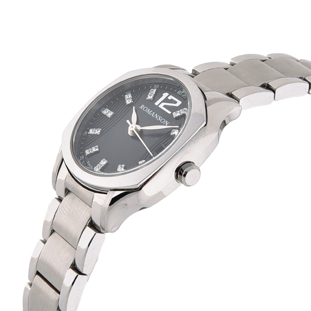 Đồng hồ Romanson Watch TM1271LWBK nữ mặt nhỏ đính đá kính chống xước máy Thụy Sĩ dây thép cao cấp chính hãng