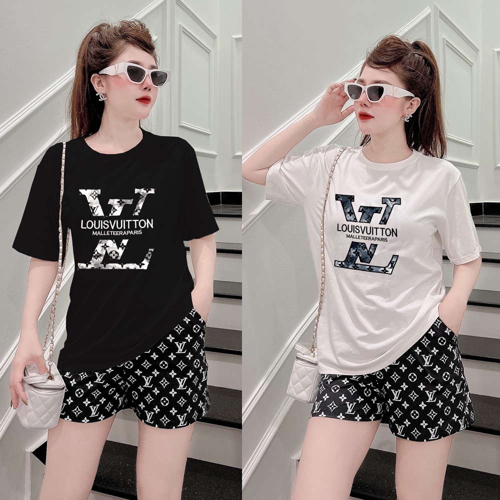 Đồ bộ thun đùi logo thêu quần in 3D sắc nét (2 màu 4 size)