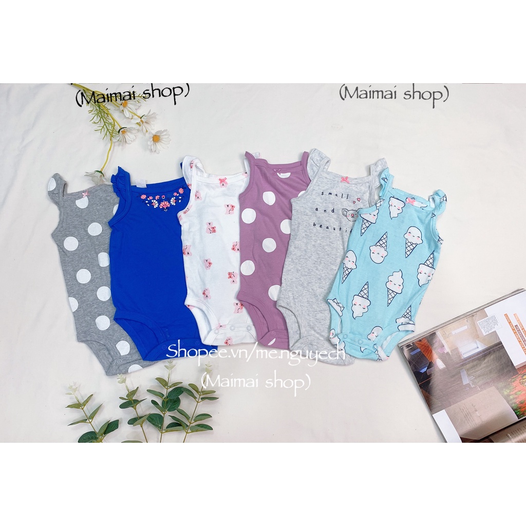 (Chọn màu-sz 6-9M) Body chíp 2 DÂY, BA LỖ, CÁNH TIÊN xuất dư cho bé gái- Bodysuit, bộ đồ liền thân, áo liền quần