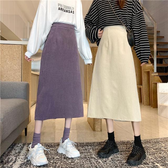 Chân váy chữ A lưng cao xẻ tà thời trang mùa đông 2021 dành cho nữ