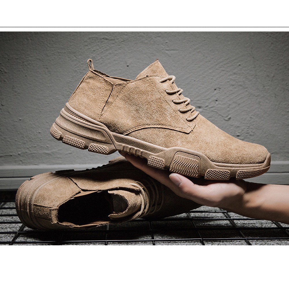 Giày boot nam cao cổ chất da lộn chuẩn xịn tăng chiều cao, giày nam da lộn buộc dây Hàn Quốc | BigBuy360 - bigbuy360.vn