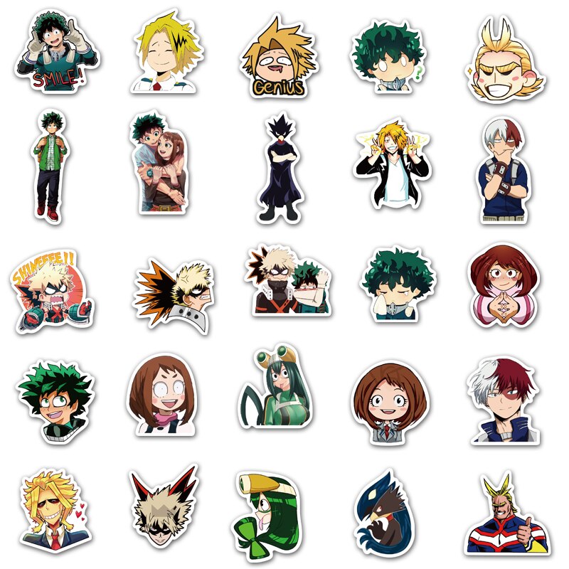 Set 50 miếng dán trang trí ván trượt hình nhân vật Anime My Hero Academia