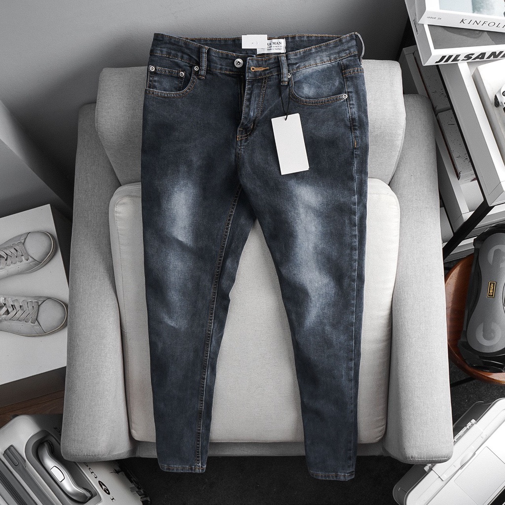 Quần jeans nam xanh xám chất jean đẹp co giãn màu bụi hàng xuất dư