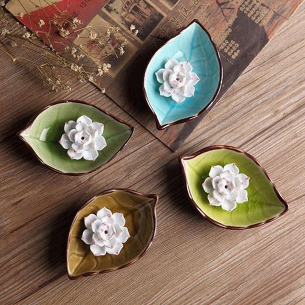YIYU Giá Đỡ Nhang Hình Chiếc Lá Bằng Sứ Đa Năng Tiện Dụng