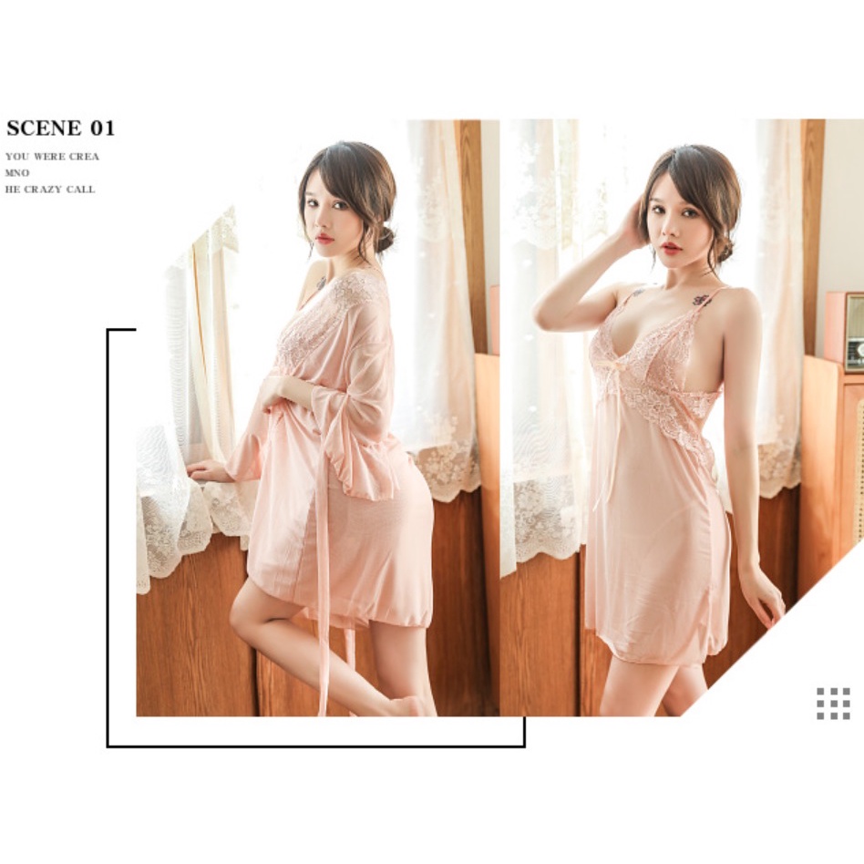 Áo choàng ngủ nữ sexy vải ren (kèm bộ nội y), trẻ trung, thoải mái, thoát mát (MS 09026) Anna Shop