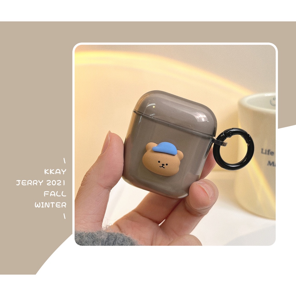 Vỏ Bảo Vệ Hộp Sạc Tai Nghe compatible for airpods 1 2 Pro 3 2021 Hình Gấu Xám Tương Thích Với