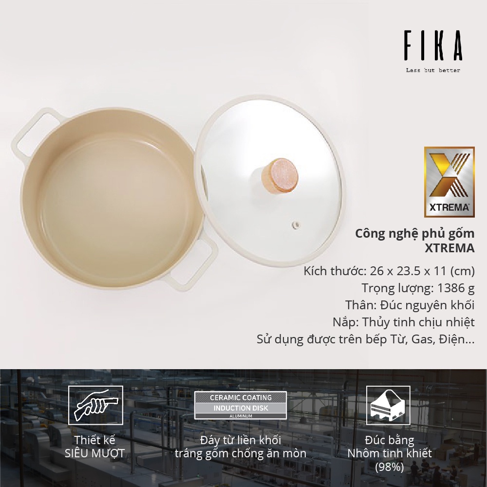 Nồi chống dính phủ gốm Fika Neoflam, xoong đúc nguyên khối size 22cm EKFGC22