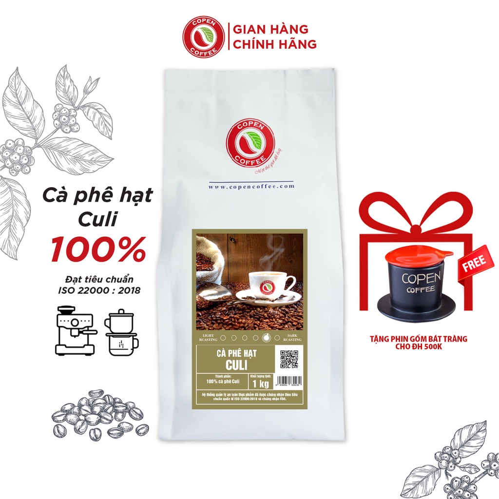 [[1KG] Cà Phê Hạt Rang Mộc Culi - Copen Coffee - Cà Phê Nguyên Chất, Đắng Đậm, Hậu Vị Sâu