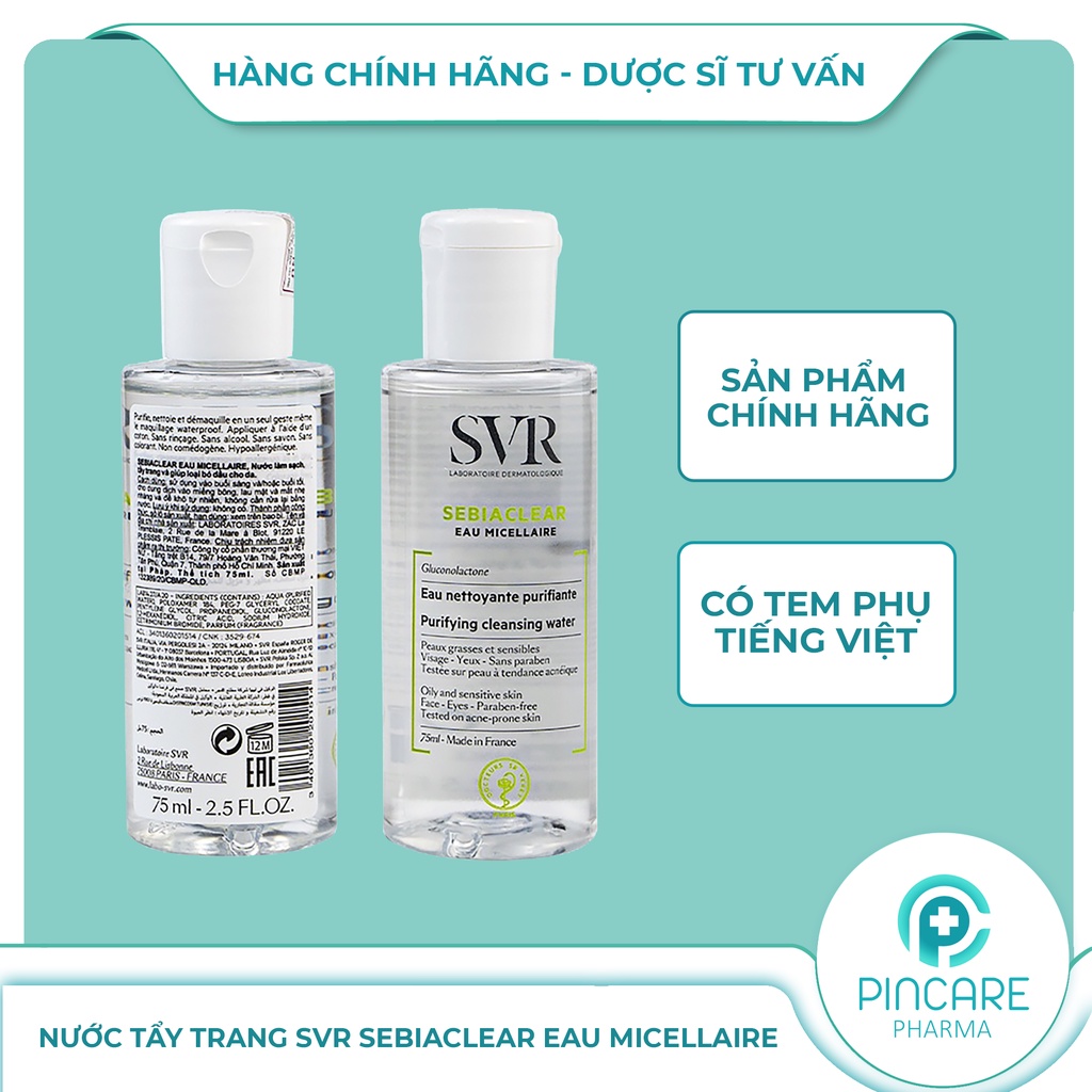 Nước tẩy trang cho da dầu mụn SVR Sebiaclear Eau Micellaire - Hàng chính hãng - Nhà Thuốc PinCare