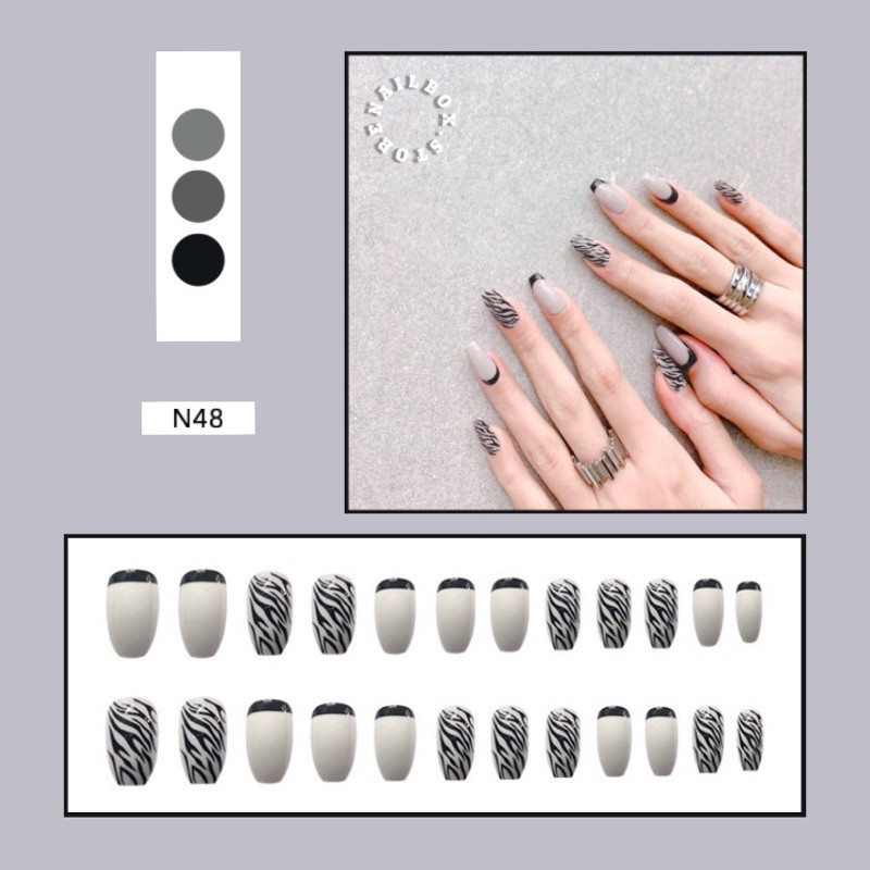 Set 24 móng tay giả D037 dáng dài ( Tặng kèm keo và dũa )