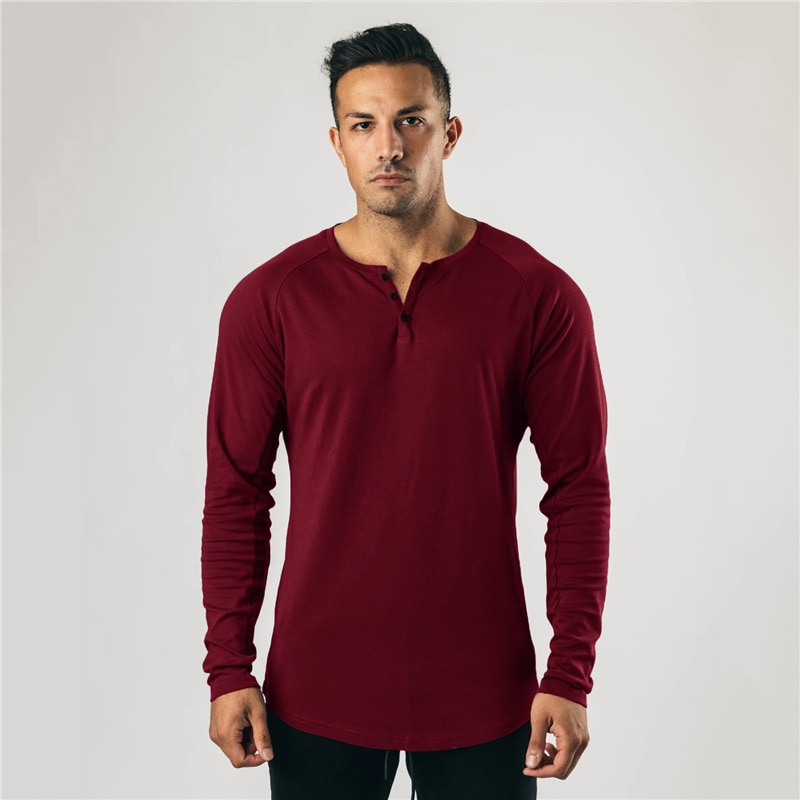 New Breathable Solid Color Fitness Men's Fashion Long Sleeve Bodybuilding Casual Autumn and Winter Trend Slim Sports T Shirt