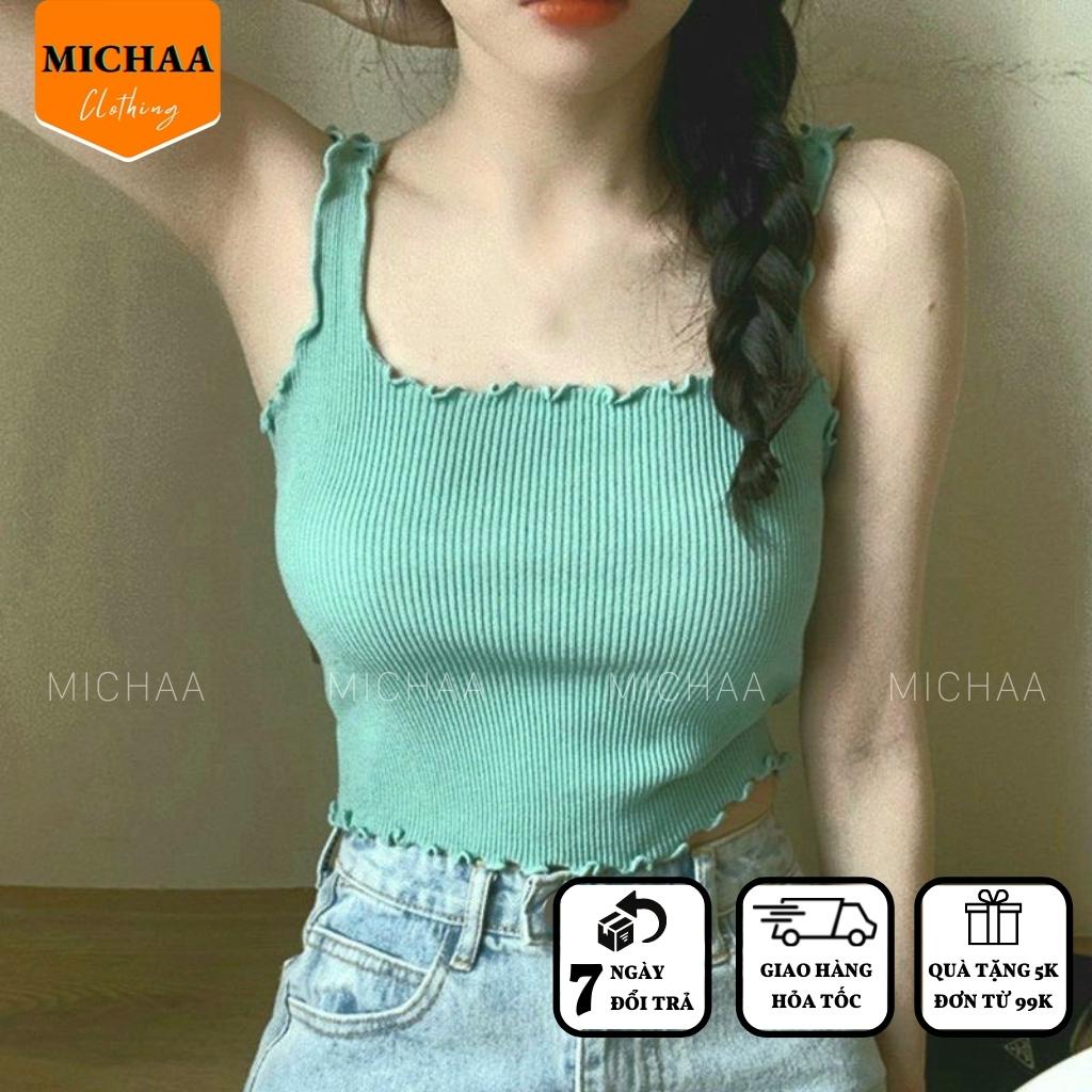Áo Croptop Ba Lỗ CUỐN BIÊN Sát Nách Nữ Cổ Vuông Thun Gân Kiểu Gợi Cảm - MICHAA