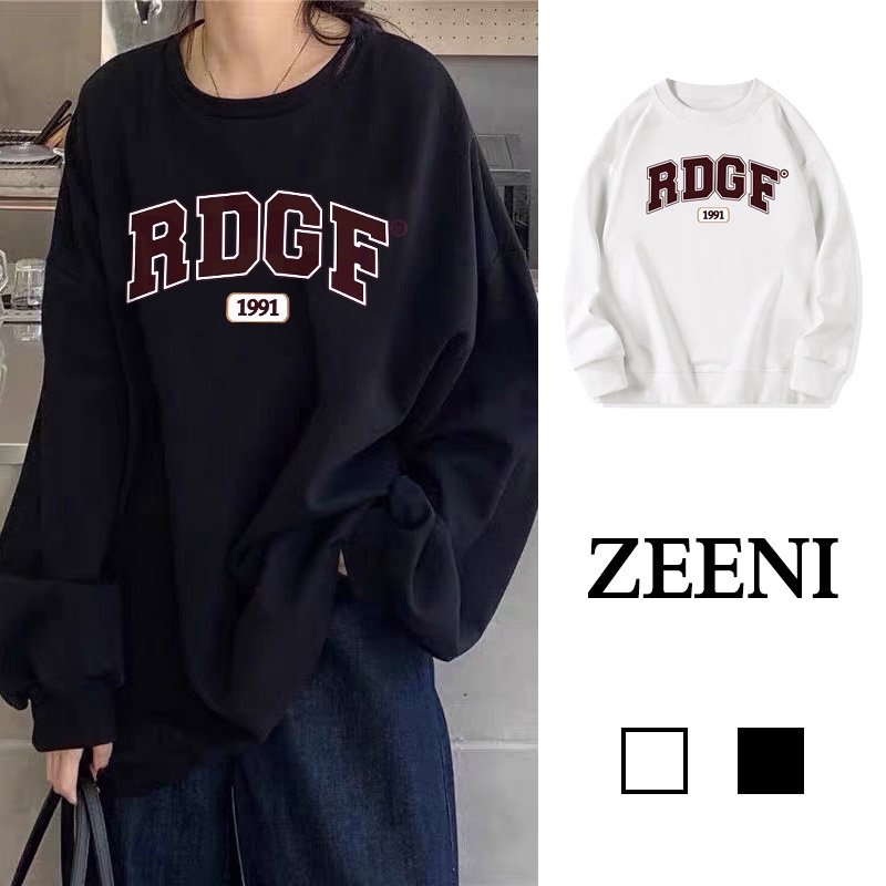 Áo sweater SELVZE tay dài cổ tròn dáng rộng phong cách cổ điển Mỹ xinh xắn cho nữ