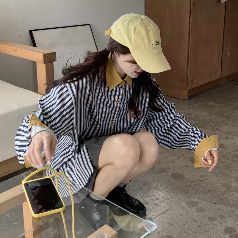 Áo sơ mi SUXI tay dài dáng rộng thiết kế đơn giản cho nữ