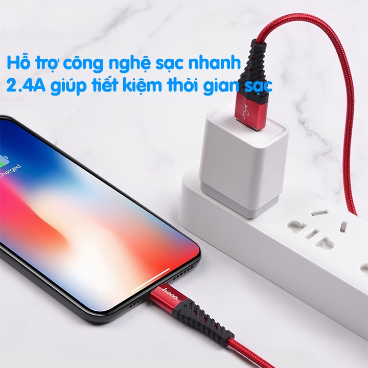 Cáp sạc HOCO X38 Lighting, Micro USB, USB Type C, Dây sạc bọc dù cao cấp chống rối, chống gẫy gập siêu bền, Educase 86