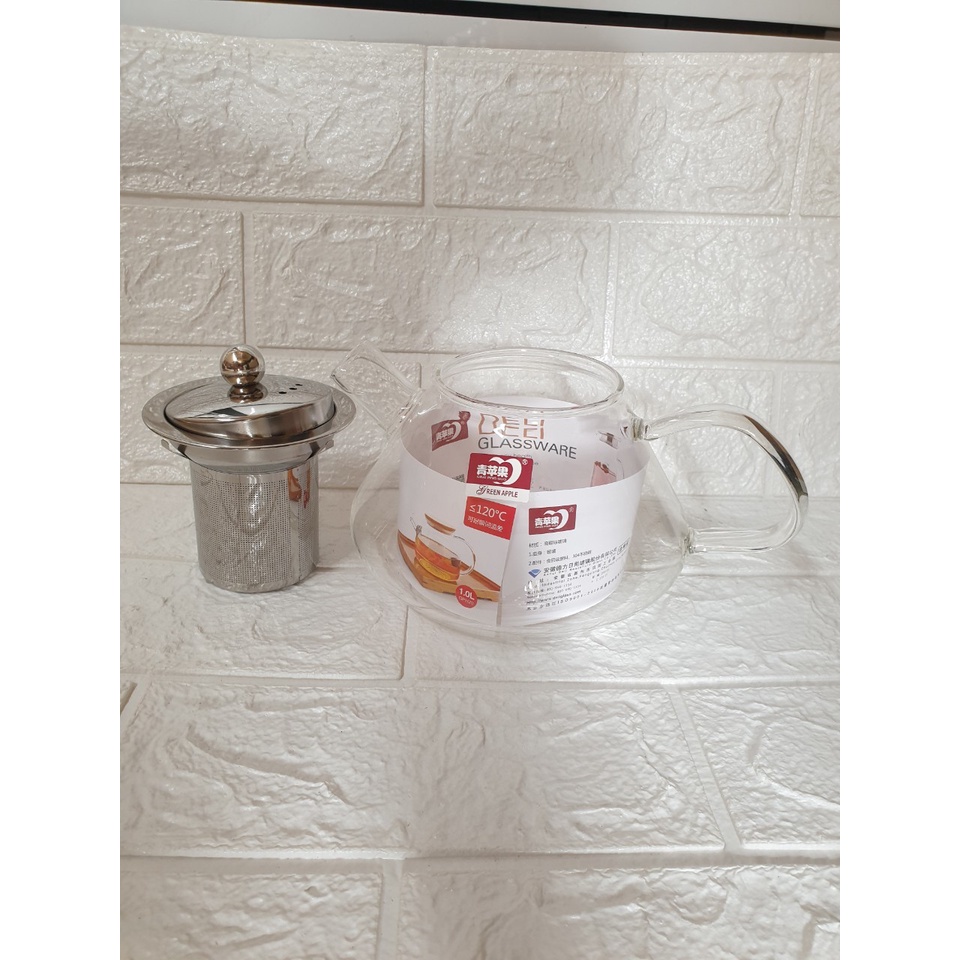 Bình Trà  Thủy Tinh Cao Cấp Có Lưới Lọc, Bình Dạng Lùn Phong Cách Hiện Đại Dung Tích 1 lít (ảnh thật)