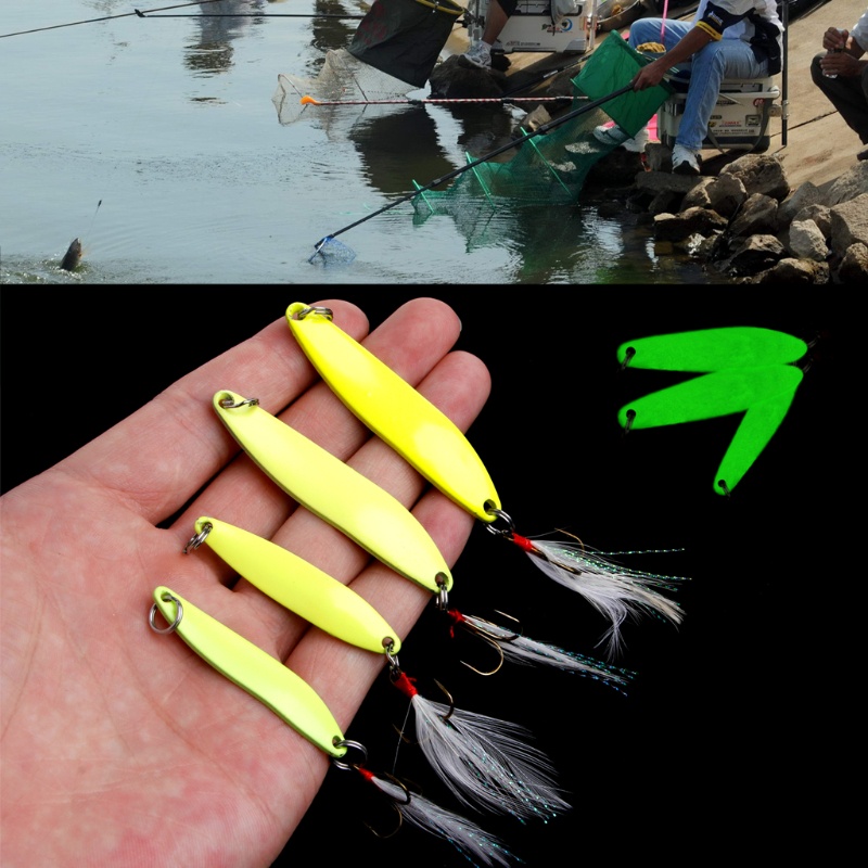 Mồi Câu Cá Giả Chất Liệu Kim Loại Phát Sáng Trong Tối Phối Lông Vũ