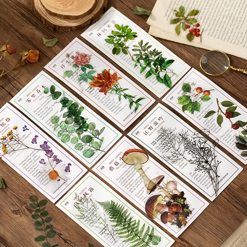 Bộ 40 Miếng Dán PET Chống Thấm Nước Hình Khu Vườn/Hoa/Nấm Tự Nhiên Trang Trí Sổ Tay/Sổ Tay/Điện Thoại