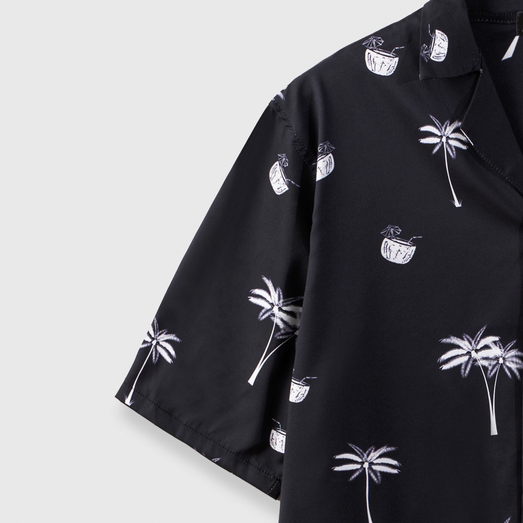 Áo sơ mi nam ngắn tay DEWE, vải lụa nhập khẩu chống nhăn thoáng mát, họa tiết Quả Dừa - DEWE Cuban Shirt