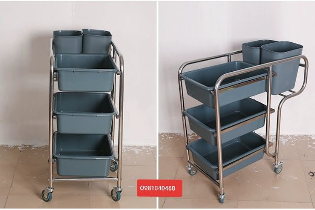 XE ĐẨY THU GOM BÁT ĐĨA - THỨC ĂN THỪA ĐỒ BẨN KHUNG INOX
